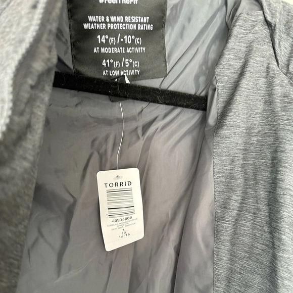TORRID Longline Hooded Puffer NWT in space dye gray 14/16W - Picture 9 of 15